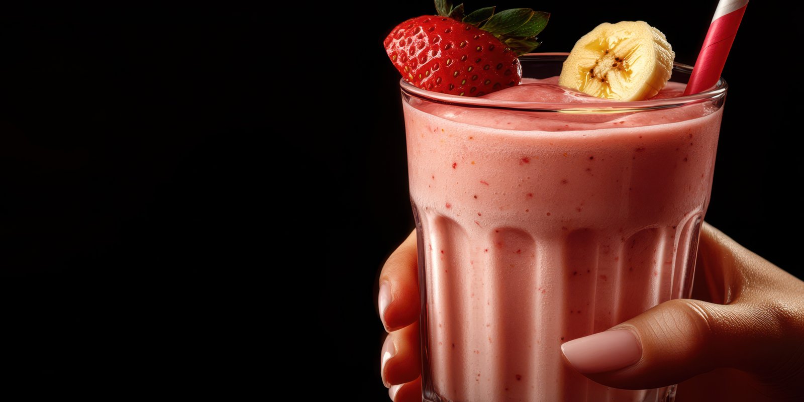 Refreshing fruit smoothie with strawberries and bananas held in a glass